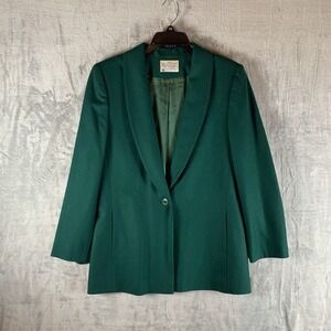 Vintage Miss Pendleton Women's Blazer Jacket Green Wool One Button Made in USA 8